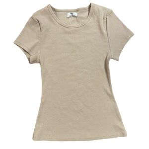 Knix Modal Rib Fitted Tee Beige Neutral Second Skin Stretch Top